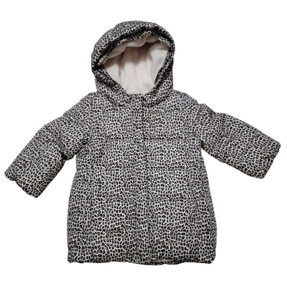 GAP Baby Girl Leopard Puffer Jacket 18-24 Months Primaloft Fleece Lined - Picture 1 of 6